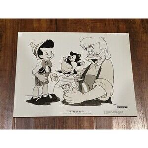 Vintage 1940 Disney Pinocchio, Figaro, Cleo & Geppetto B&W Promotional Picture